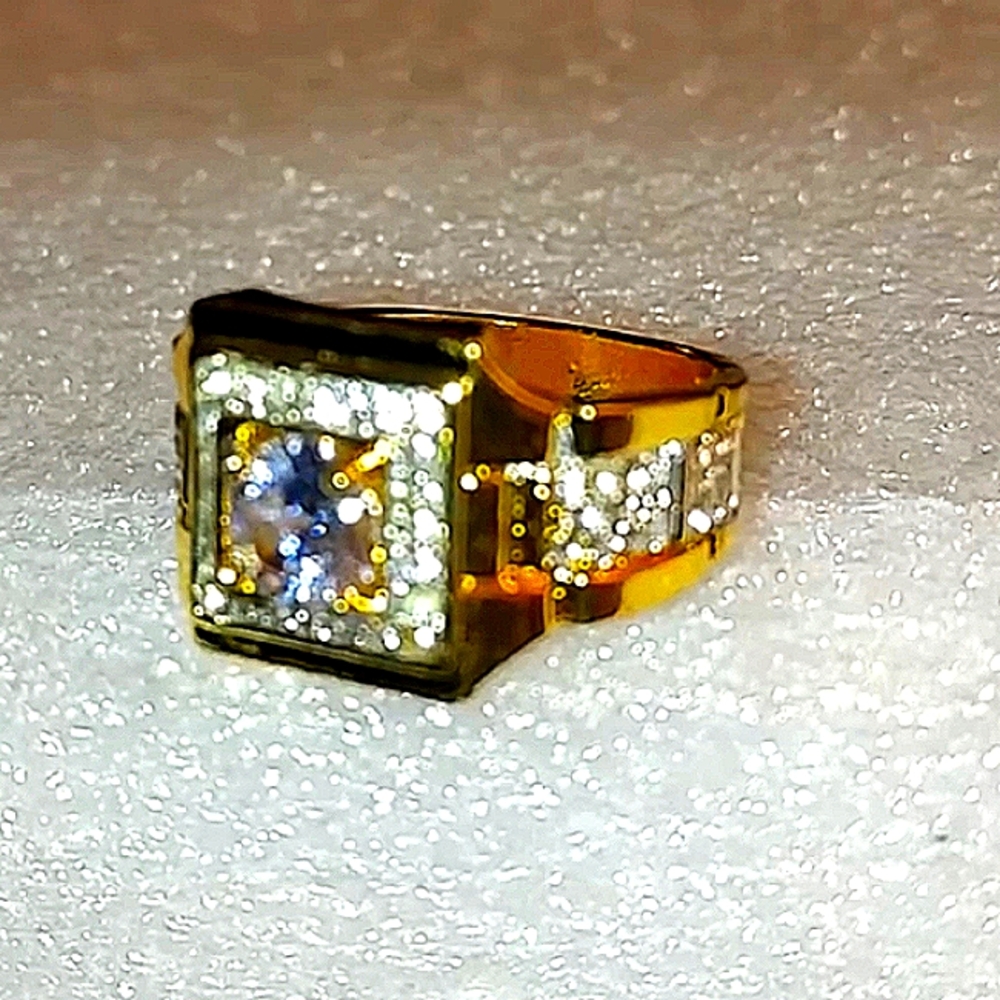 Iced out Hip-hop unisex ring size 7 gold plated with cubic zirconia stones